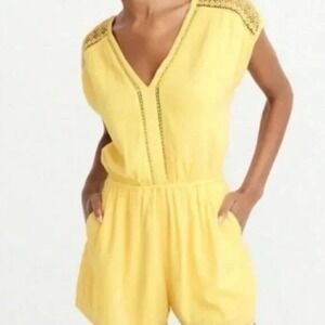 Abercrombie & Fitch Womens Yellow Crochet Lace V-Neck Romper XS